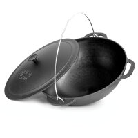 Premium Gusseisen Kazan Set 12 L mit Ofen Utschak Feuerofen Ø40 cm Uchag 2mm Stahl mit Abzugsrohr Kasan mit Gusseisendeckel Gulaschkanone Feuerstelle Feldküche