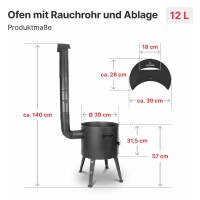Utschag Campingofen Set mit 15L Premium Gusseisen Kazan mit Gusseisendeckel geschliffen eingebrannt Rauchrohr Aschekasten Adapterringe Schaumkellen