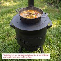 Utschag Campingofen Set mit 15L Premium Gusseisen Kazan mit Gusseisendeckel geschliffen eingebrannt Rauchrohr Aschekasten Adapterringe Schaumkellen