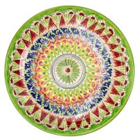 Wok 30 cm aus Gusseisen 4,7 L mit zwei Griffen Aluminiumdeckel Bambus-Küchenutensilien usbekischer Pchak Laganteller handbemalt Orientalisches Kochset