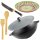 Wok 30 cm aus Gusseisen 4,7 L mit zwei Griffen Aluminiumdeckel Bambus-Küchenutensilien usbekischer Pchak Laganteller handbemalt Orientalisches Kochset