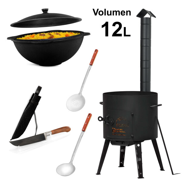 Ø40cm Uchag 2mm stahl Utschak-Ofen Abzugsrohr 12L Kazan eben Kasan Pchak Messer Utschag Feldküche Feuerstelle Campingofen Außenküche Eintopfofen Schaumkelle