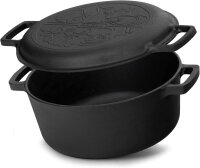 Ø24-28cm Brotbacken Gusseisen Topf 4-6L Gusseisentopf mit Deckel-Bratpfanne Kochtopf aus Gusseisen Brotbackform geeignet für Gasgrill, Backofen, Feuerstelle und alle Herdarten inkl. Induktion