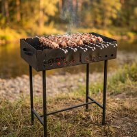 Holzkohlegrill für 11 Spieße Mangal BBQ Schaschlik Grill Außenküche Campen Garten Schaschlikgrill Grillkamin Standgrill