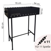 Holzkohlegrill für 11 Spieße Mangal BBQ Schaschlik Grill Außenküche Campen Garten Schaschlikgrill Grillkamin Standgrill