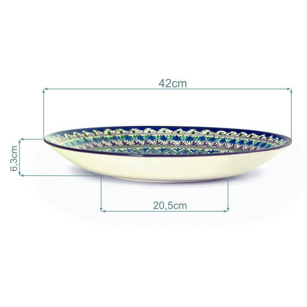 Oriental Ljagan Usbekische Rischtan Lagan Keramik Schale Plate Glasur Teller Handarbeit Ляган Ø 42 cm