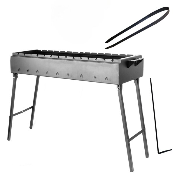 Klappbarer Mangal für 14 Spieße Holzkohlegrill BBQ Shashlychnik Grill