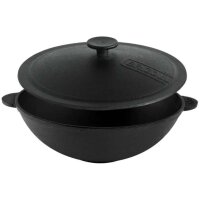 Wok Bratpfanne aus Gusseisen mit zwei griffen + Deckel aus Gusseisen Asia Wokpfanne Induktion