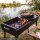 Schaschlikgrill 90 cm klappbar 2 mm Stahl Mangal Holzkohlegrill für 14 Spieße 8L Gusseisen Kazan mit Deckel Adapterringe 4 mm Grillset BBQ Campinggrill