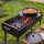 Schaschlikgrill 90 cm klappbar 2 mm Stahl Mangal Holzkohlegrill für 14 Spieße 8L Gusseisen Kazan mit Deckel Adapterringe 4 mm Grillset BBQ Campinggrill
