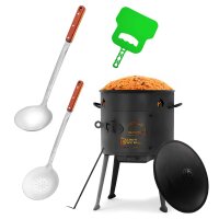 Uchag 2mm Stahl Utschak Utschag Feldküche 8-22L Kazan Kasan Feuerstelle Campingofen Außenküche Eintopfofen mit Schaumkelle Suppenkelle Grillfächer