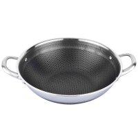 Wok Ø32-40cm Bratpfanne Edelstahl Antihaft Wokpfanne Glasdeckel Asia Schmortopf Induktion