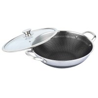Wok Ø32-40cm Bratpfanne Edelstahl Antihaft Wokpfanne Glasdeckel Asia Schmortopf Induktion