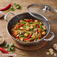 Wok Ø32-40cm Bratpfanne Edelstahl Antihaft Wokpfanne Glasdeckel Asia Schmortopf Induktion