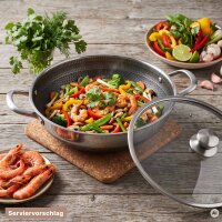 Wok Ø32-40cm Bratpfanne Edelstahl Antihaft Wokpfanne Glasdeckel Asia Schmortopf Induktion