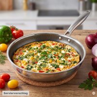 Bratpfanne Edelstahl Induktion Pfanne mit Antihaft-Wabenstruktur, Schmorpfanne mit ergonomischem Griff, ofenfest & leicht zu reinigen