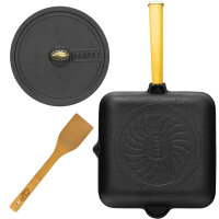 28 cm Gusseisen Grillpfanne Holzgriff Pressdeckel...