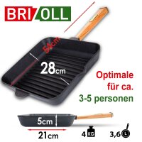 28 cm Gusseisen Grillpfanne Holzgriff Pressdeckel Bratpfanne Pfanne Feuerpfanne Pfannenwender Induktion