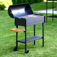 Robuster Holzkohlegrill aus 3 mm Stahl mit Deckel, Rollen und Seitenablage BBQ Schaschlik Grill Mangal