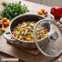 Kochtopf  Ø 24 - 28 cm – Edelstahl Induktion niedriger Topf mit Antihaft-Wabenstruktur, Glasdeckel & ergonomischen Griffen, spülmaschinenfest & langlebig