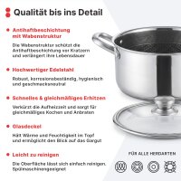 Kochtopf Ø20 - 32 cm – Edelstahl Induktion Topf mit Antihaft-Wabenstruktur, Glasdeckel & ergonomischen Griffen, spülmaschinenfest & langlebig