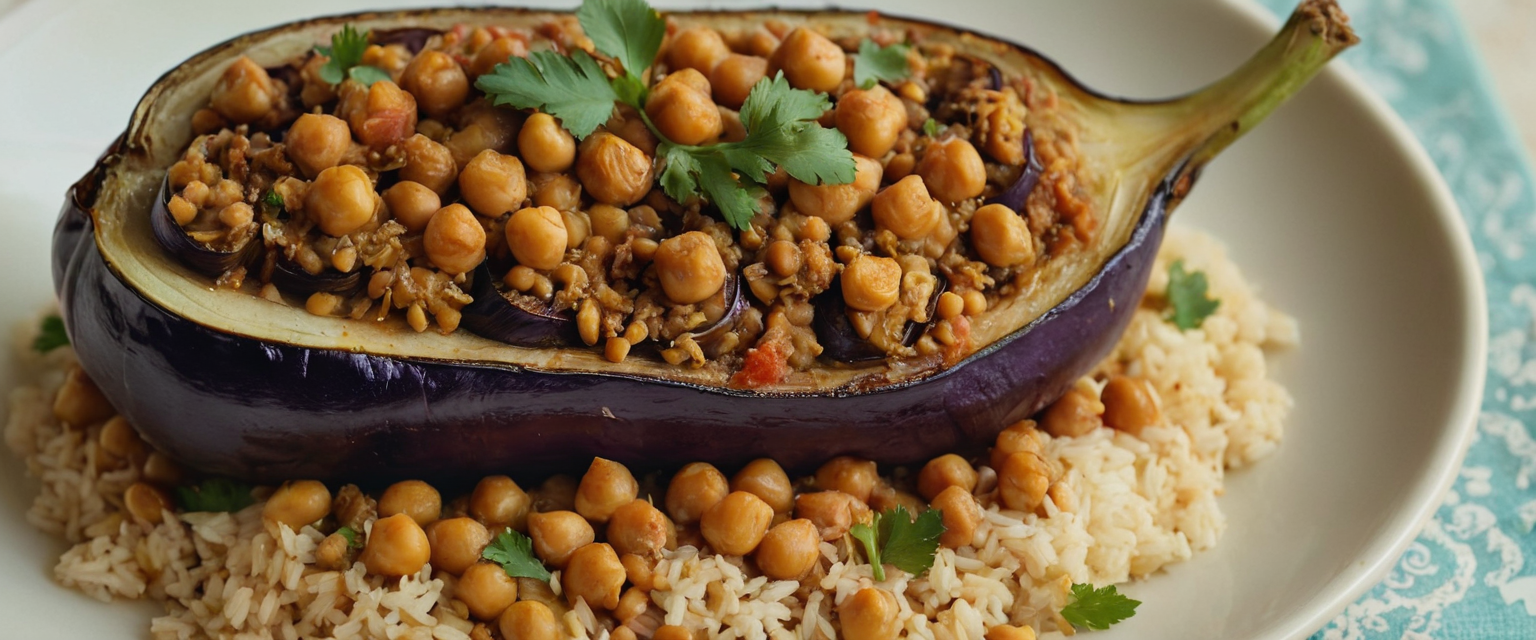 Gefüllte Auberginen mit Kichererbsen und Reis