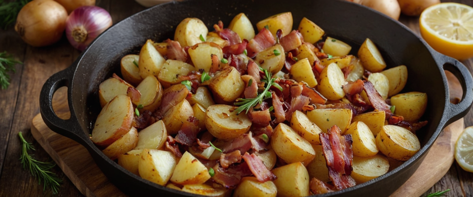 Bratkartoffeln in einer Gusseisenpfanne